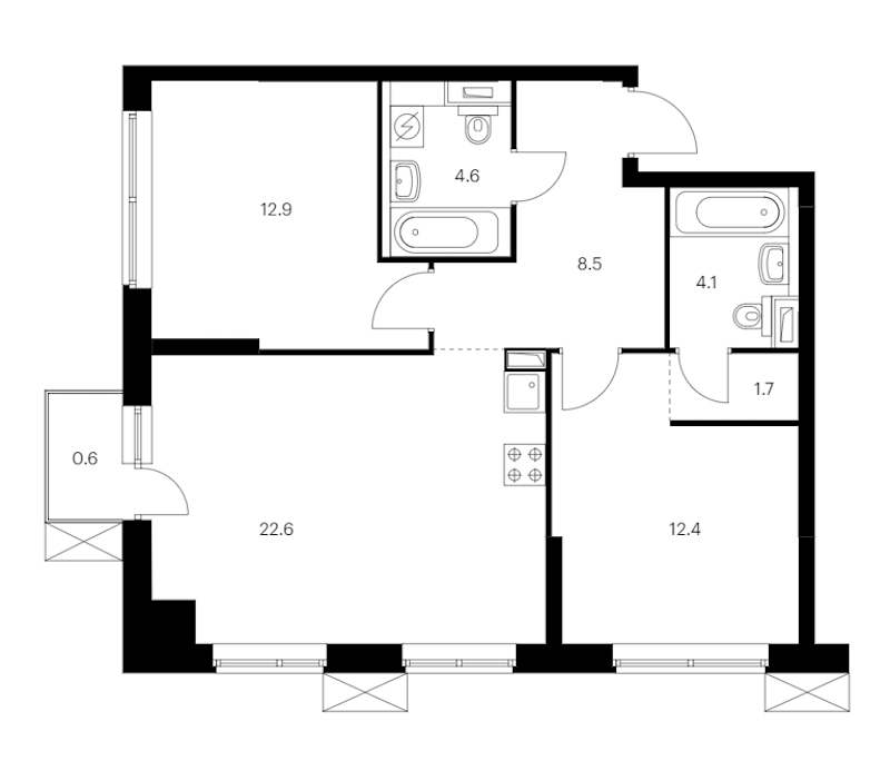 2-комнатная квартира 67.4 м², 7/12 эт., ЖК «Шкиперский 19»